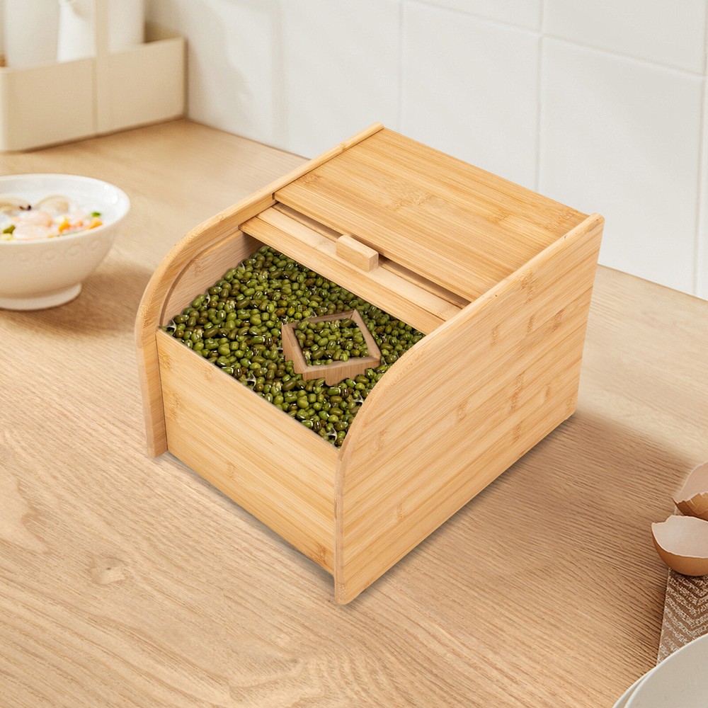 Bamboo Rice Storage Container Tabletop Rectangular Storage Container with Lid