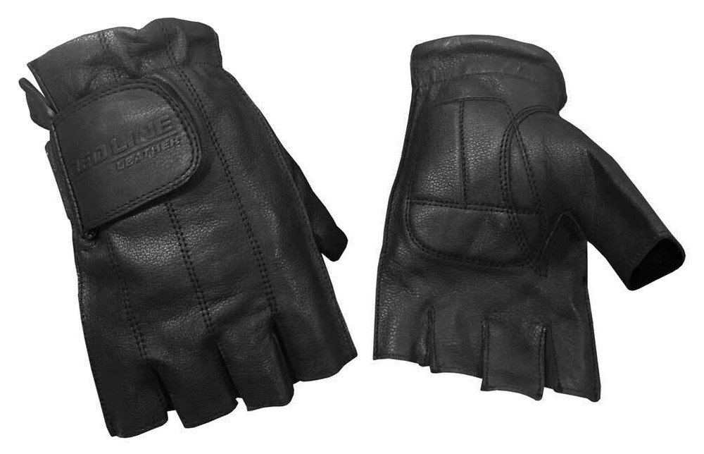 Redline Men's Gel Padded Fingerless Motorcycle Leather Gloves, Black G-059