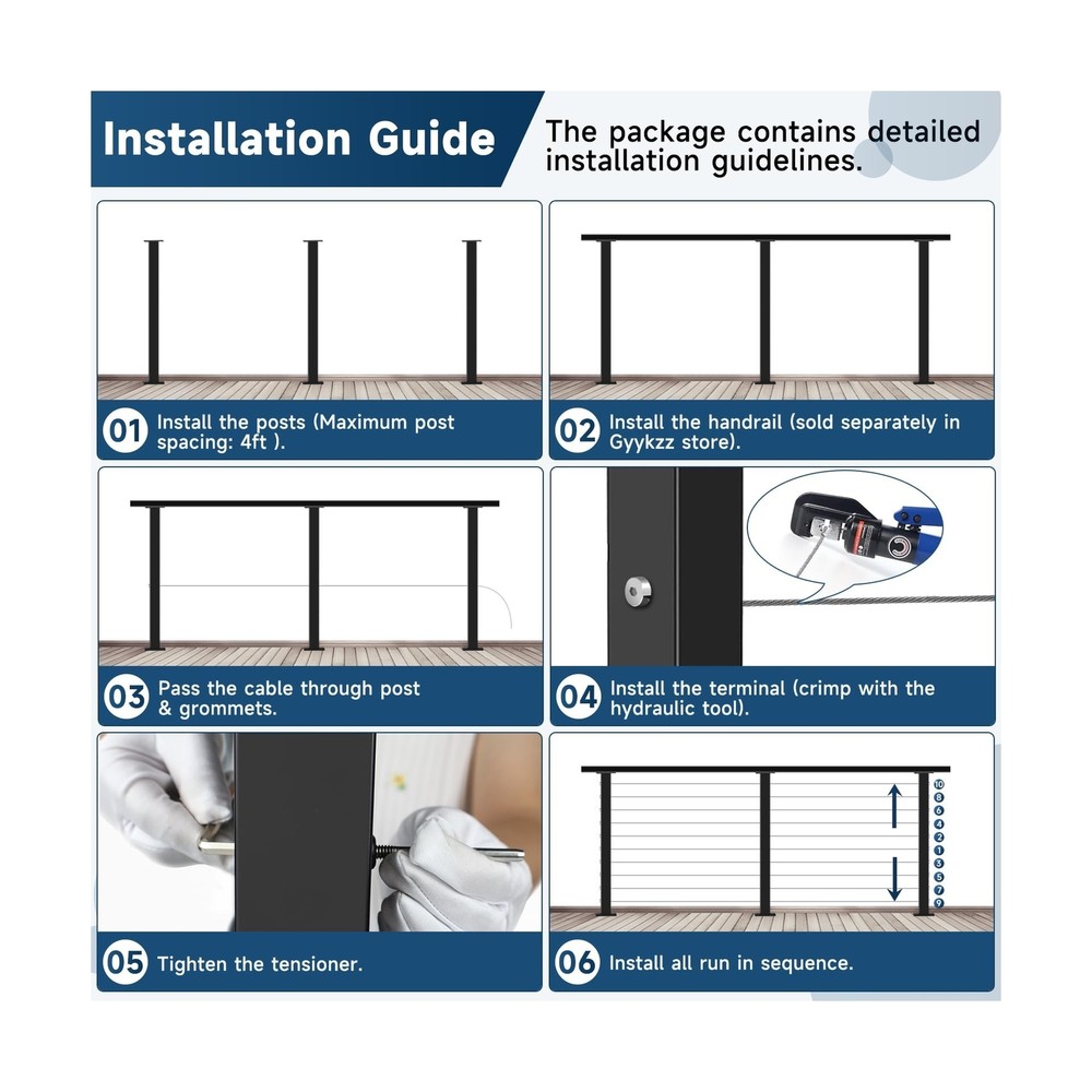 One-Stop Cable Railing Post Kit, 5 Pack Level Drilled Line Post 36", Fixed To...