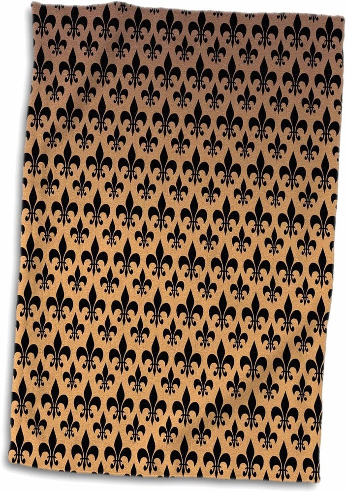 3D Rose Small Black Fleur-de-lis Pattern on a 15" x 22", White
