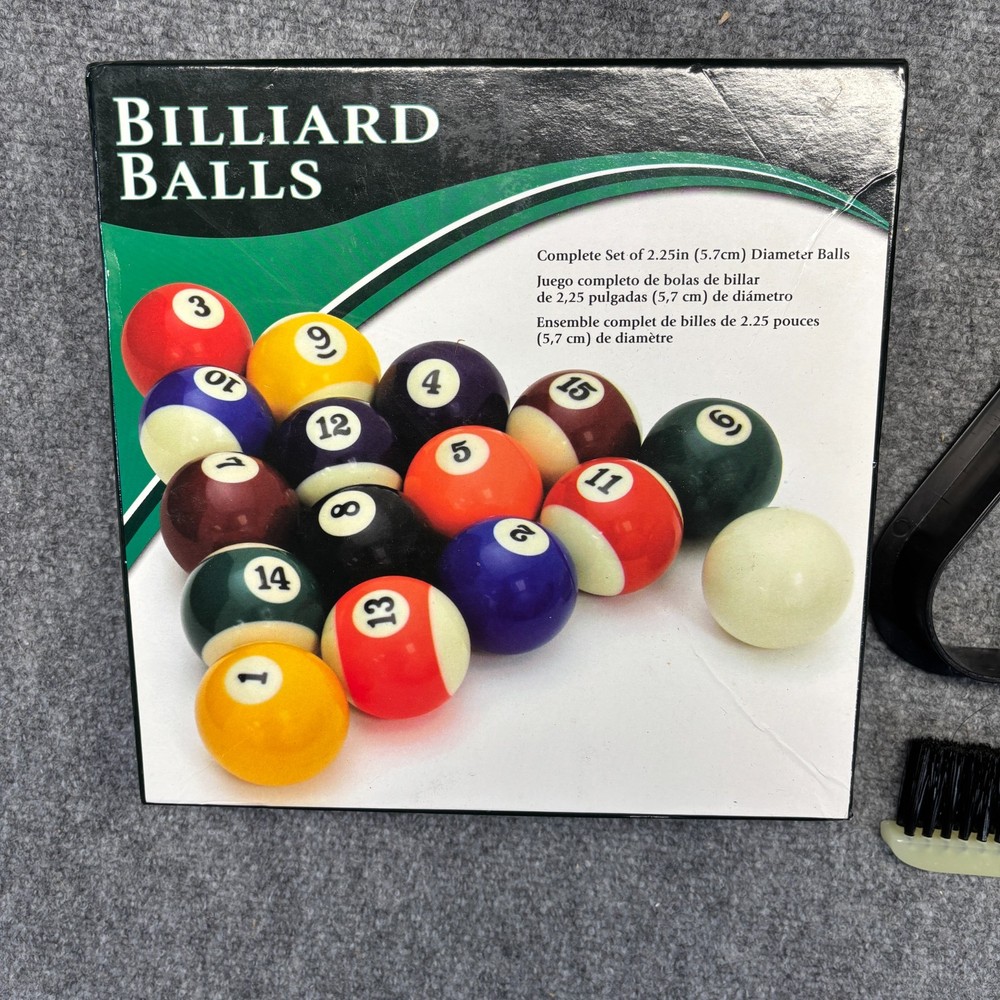 Complete Billiard Ball Set 16 Balls 2.25" Triangle Rack Brush Pool Table