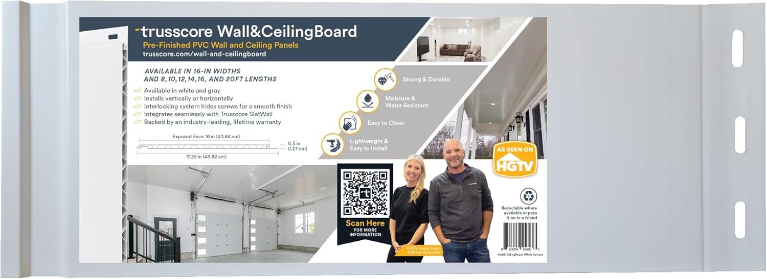 Trusscore Wall&CeilingBoard, 16" Wide Panel - Sample (White)