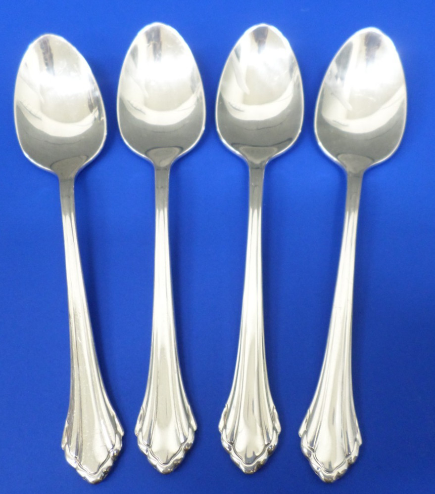 4 - Oneida Community SILVER CLARETTE Glossy Silverplate Flatware 6" TEASPOONS