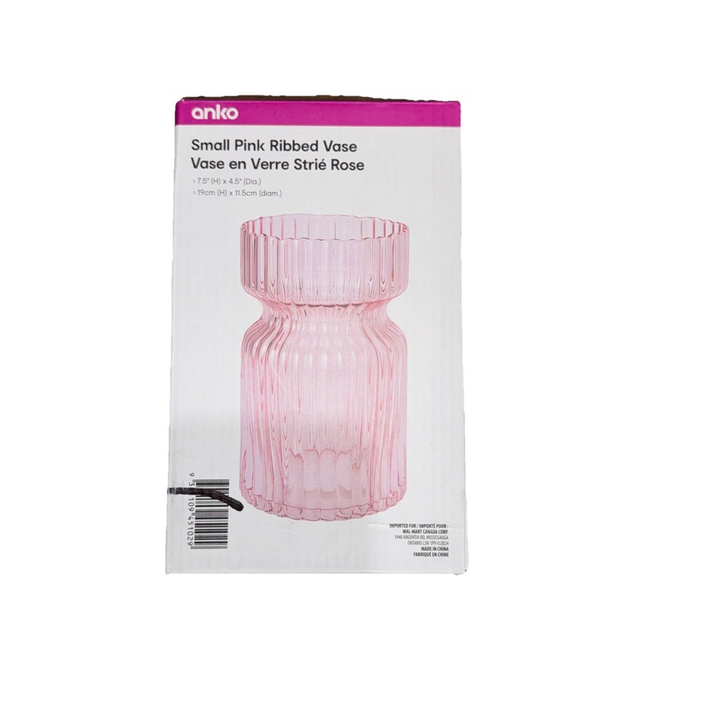 Anko Small Pink Ribbed Vase