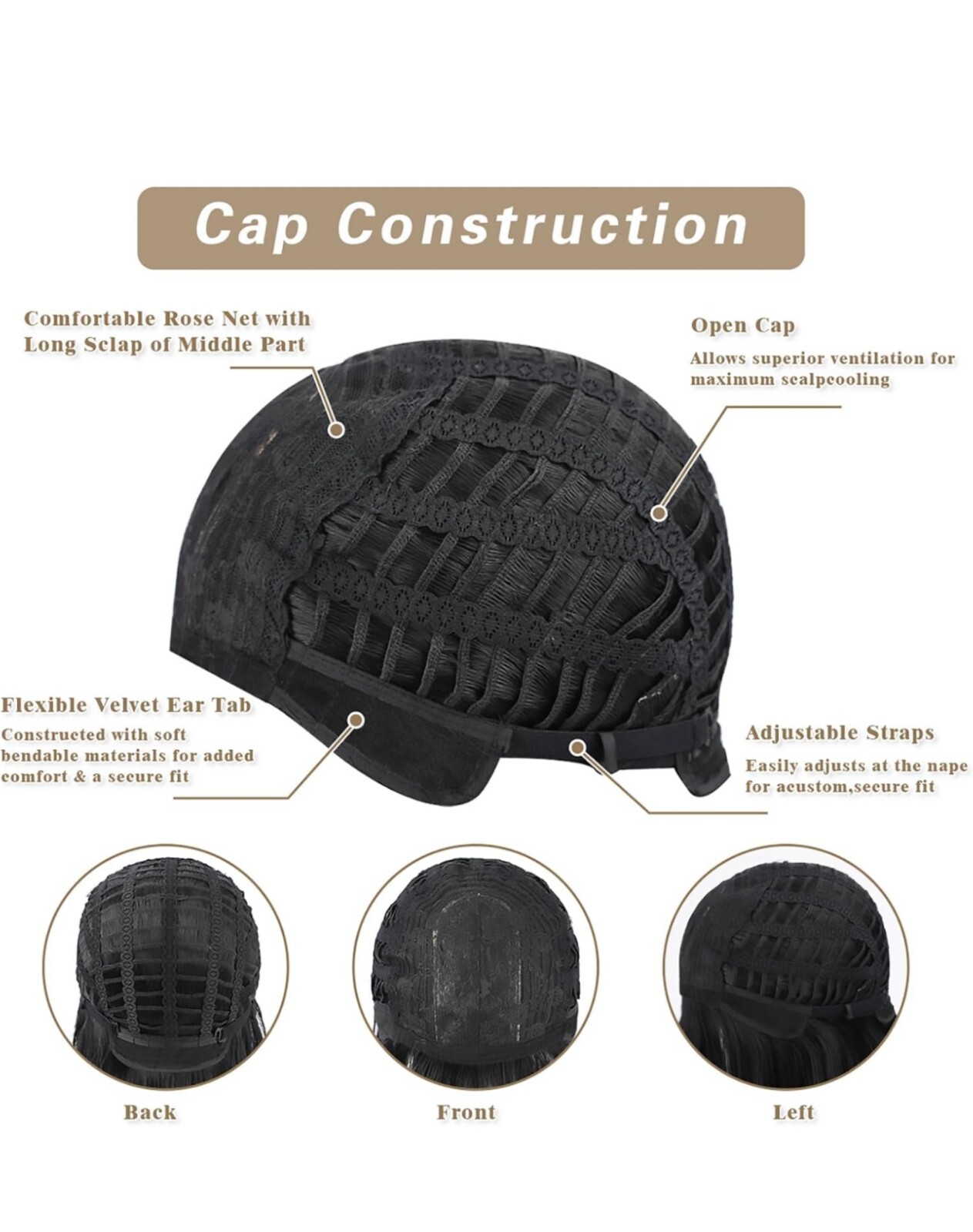 24 Inch Straight Long Black Wig with Bangs, Synthetic Hair Wigs