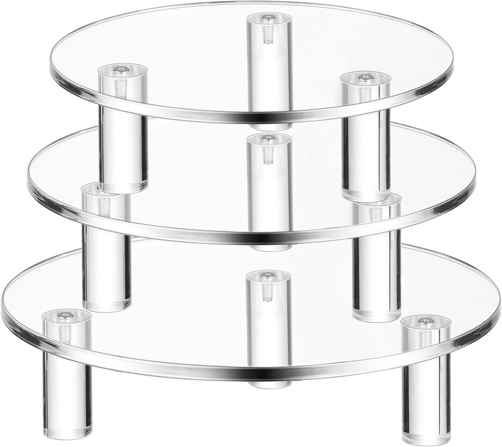 3 Pcs Round Acrylic Display Riser Clear Round Stands Clear Pedestal Riser Board