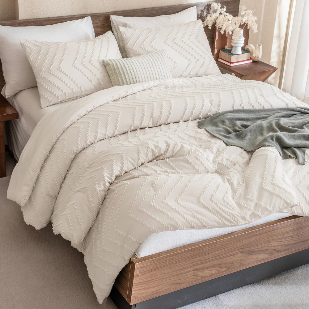 Andency Queen Comforter Set Beige, Comforters Queen Size Boho Cream Soft Warm...