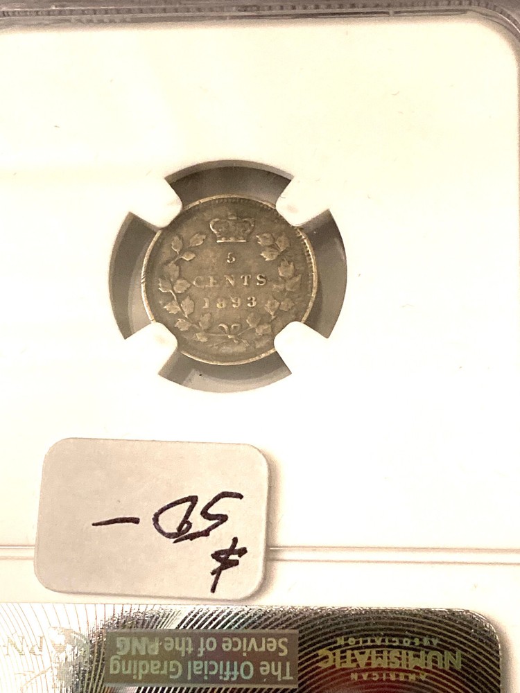 1893 CANADA 5c SILVER COIN NGC VF 25