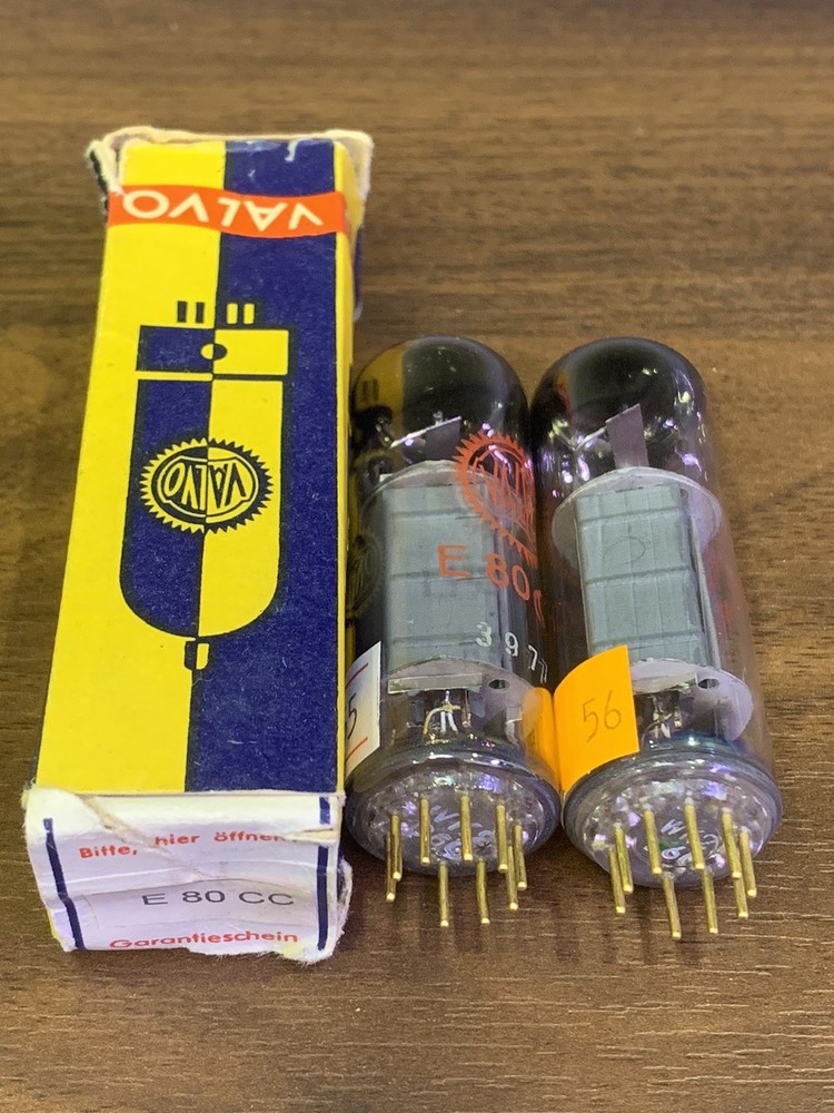 1xE80CC/6085 Valvo Foil D Getter, Wk2 Code 1956, Pinched Waist, Welded Plate,NOS