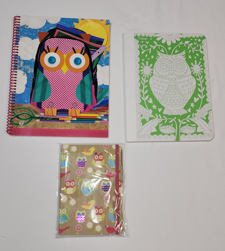 Set of 3 Lined Owl Notebooks Different Sizes & Styles