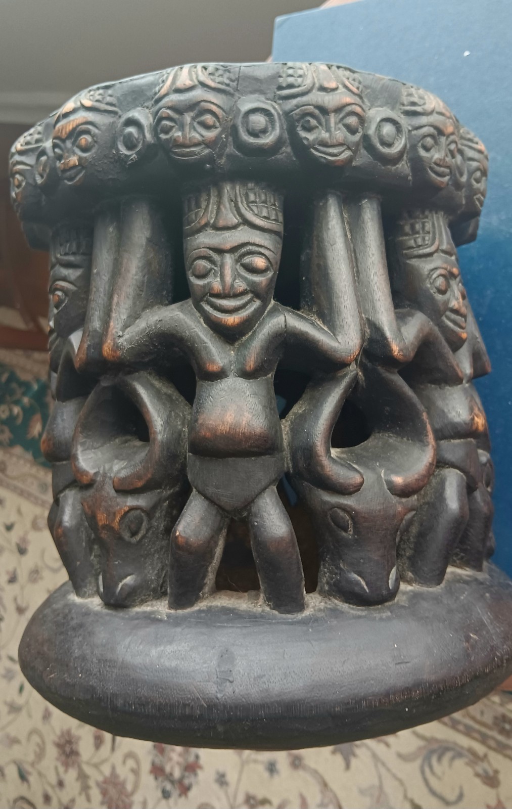 African Hand Carved Hollow Relief Footstool...Unique Piece of African Decor!