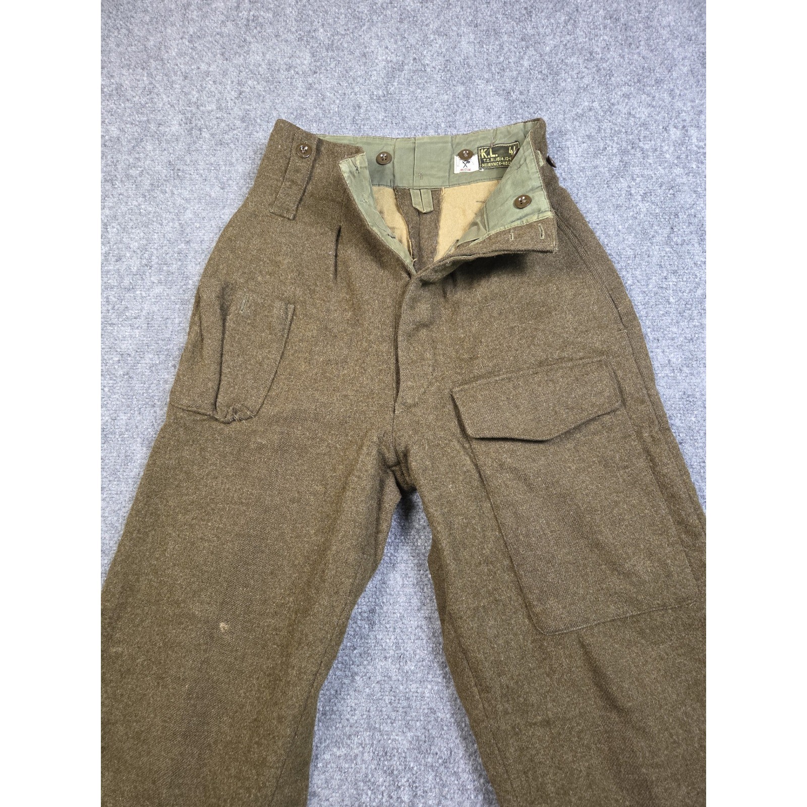 Vintage 1961 Bluvend Motecht Dutch Military Wool Pants Field Pants Brown 44