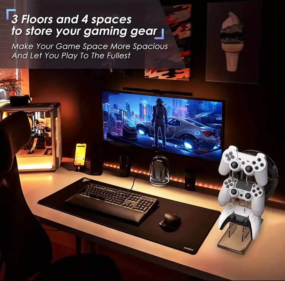 Universal 3 Layer Game Controller And Headphone Holder Stand Display ALL IN ONE