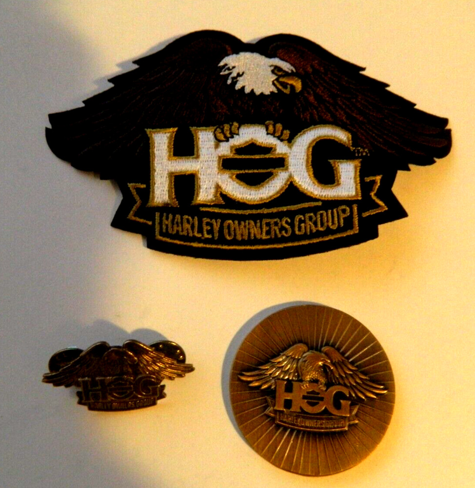 Harley Davidson Owners Group HOG Patch, Pin and coin set. BB4
