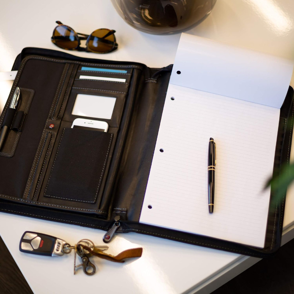 Concept Zippered Padfolio, Padded Document Organizer, Black
