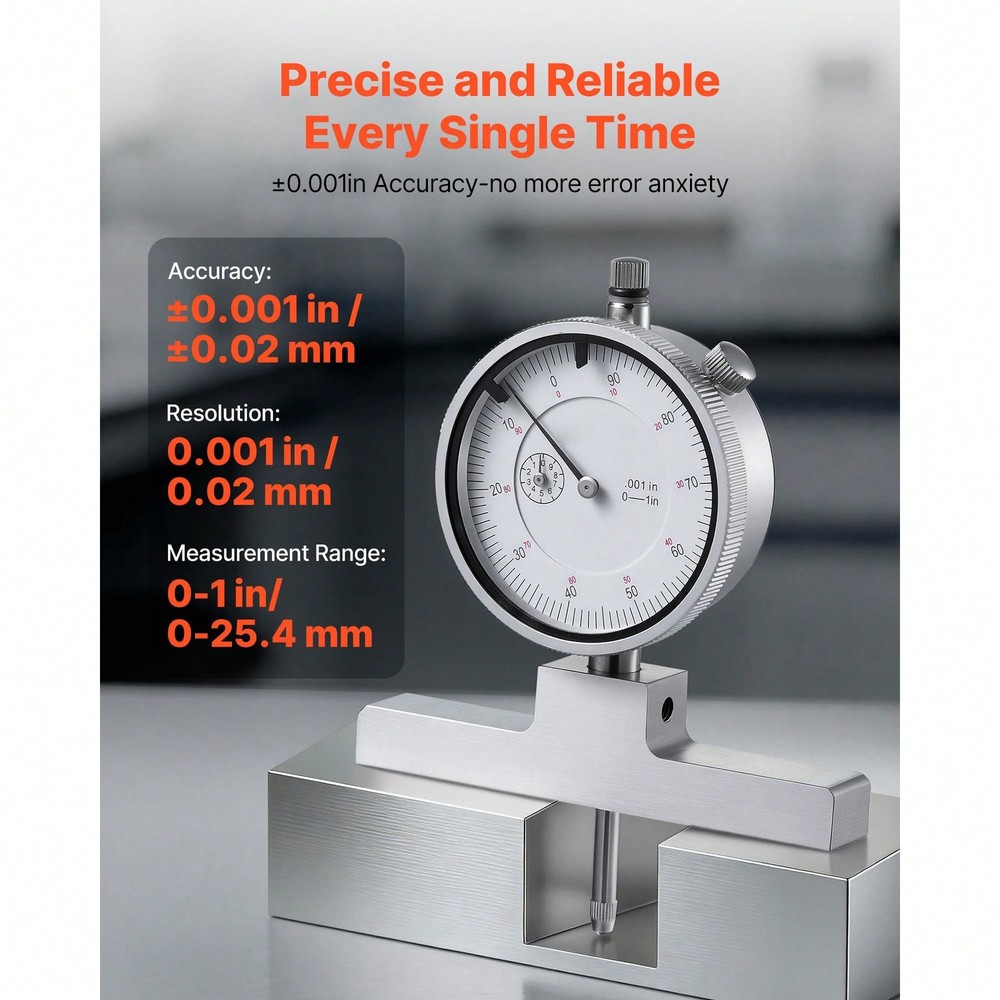 Depth Gauge, Depth Micrometer 0-22 Inch Measuring Range, 0.001" Resolution,