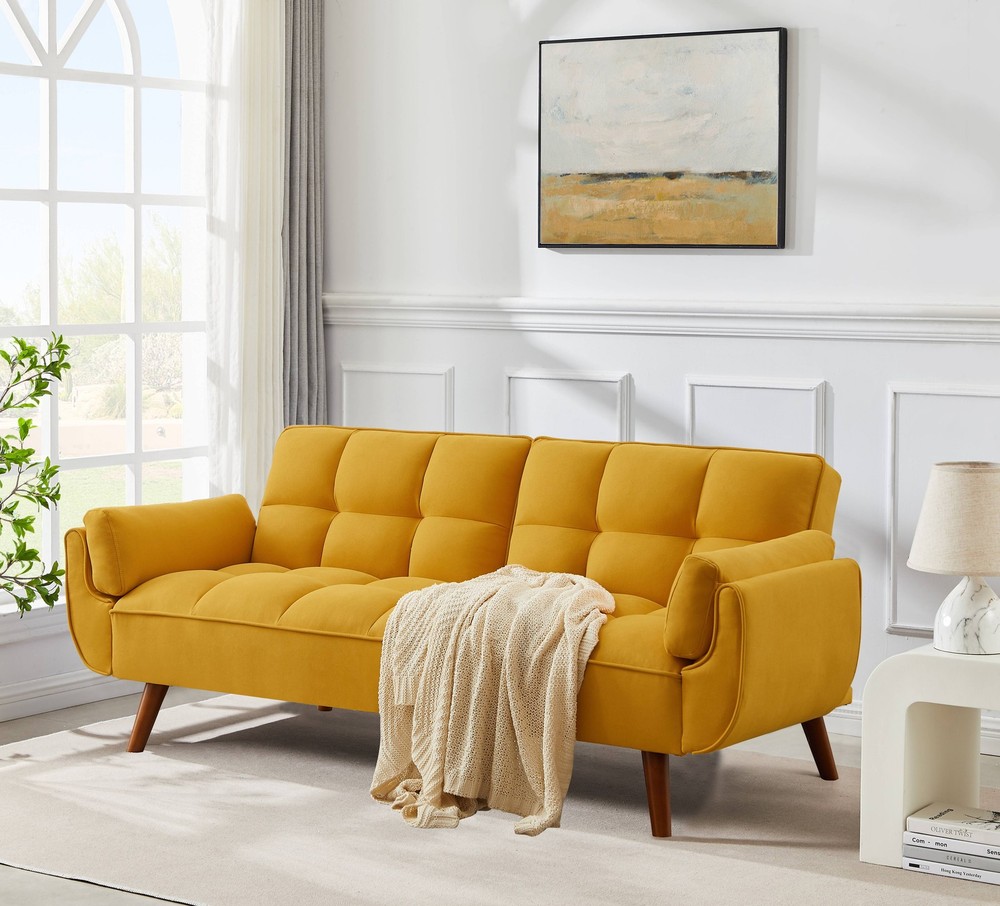 75.39" Loveseat Sleeper Sofa Bed Adjustable Backrest Double Size Solid Wood Legs