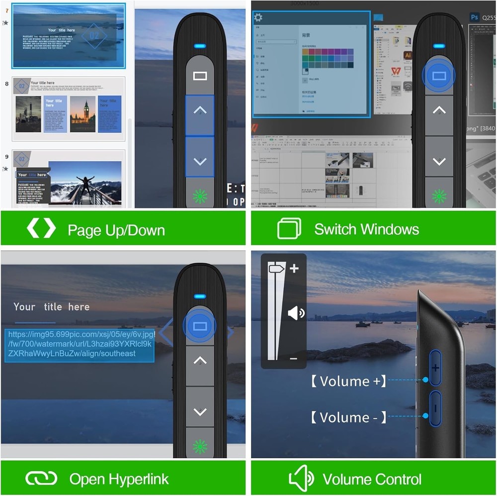 Wireless Remote Clicker for Presentations with Volume Control & Long Range Use