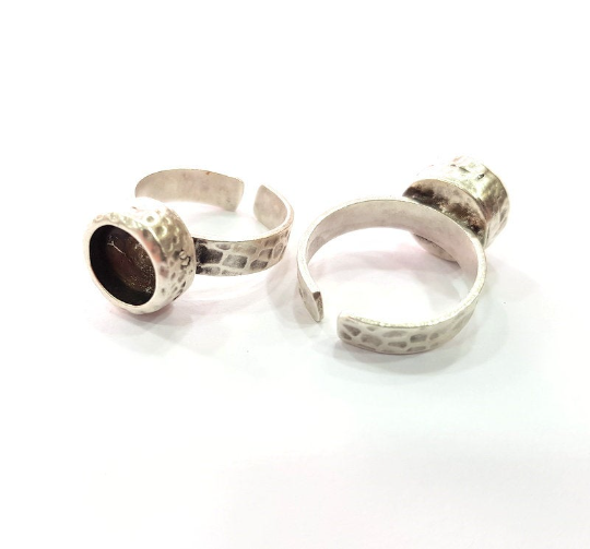Hammered Ring Blank Setting Base Bezel inlay Backs Cabochon Antique Silver