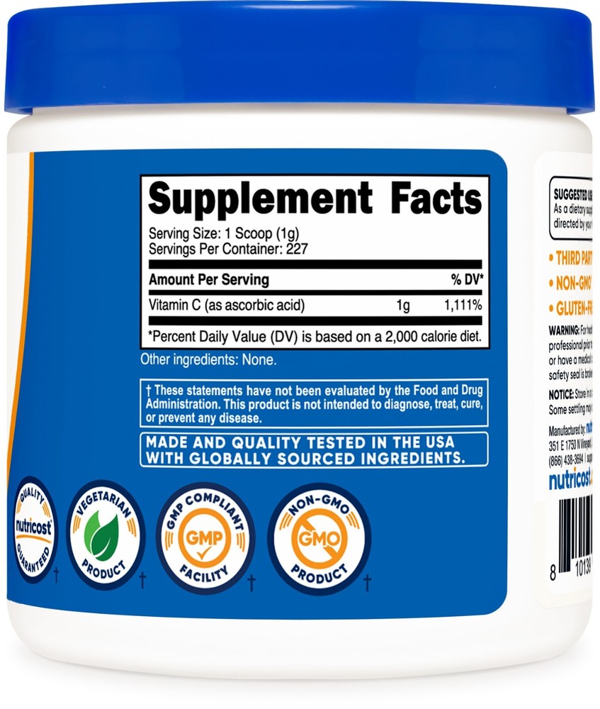 Nutricost Vitamin C Powder (0.5 LBS) - Pure Ascorbic Acid
