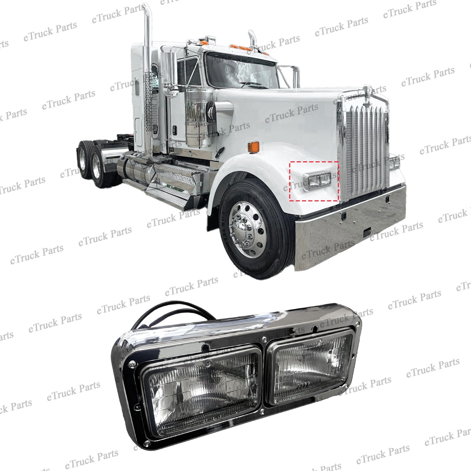 Kenworth W900 T800 T600 Passenger Side Headlight Assembly w/ Bezel