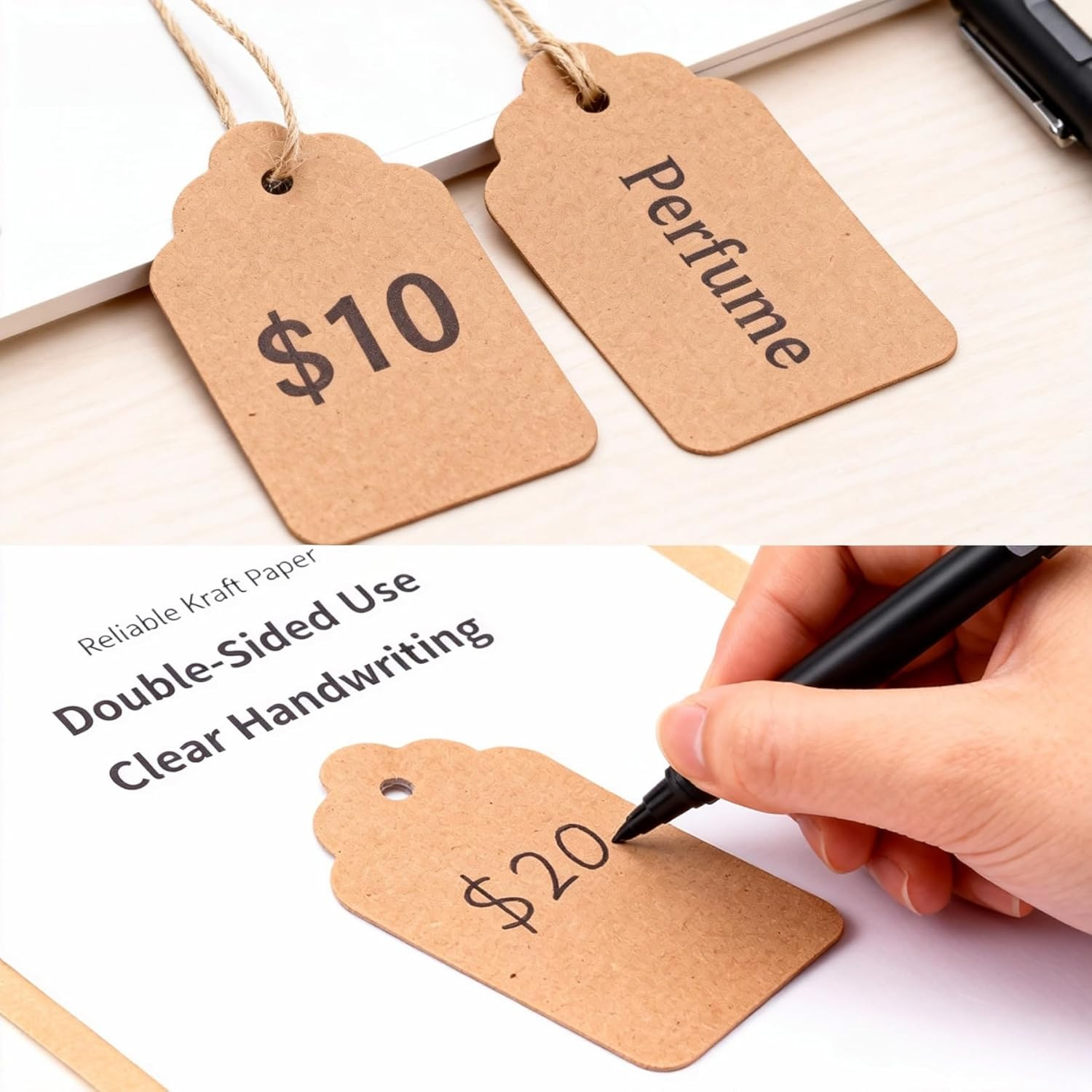 600 PCS Small Price Tags with String Attached, Brown Kraft Paper Blank Hang