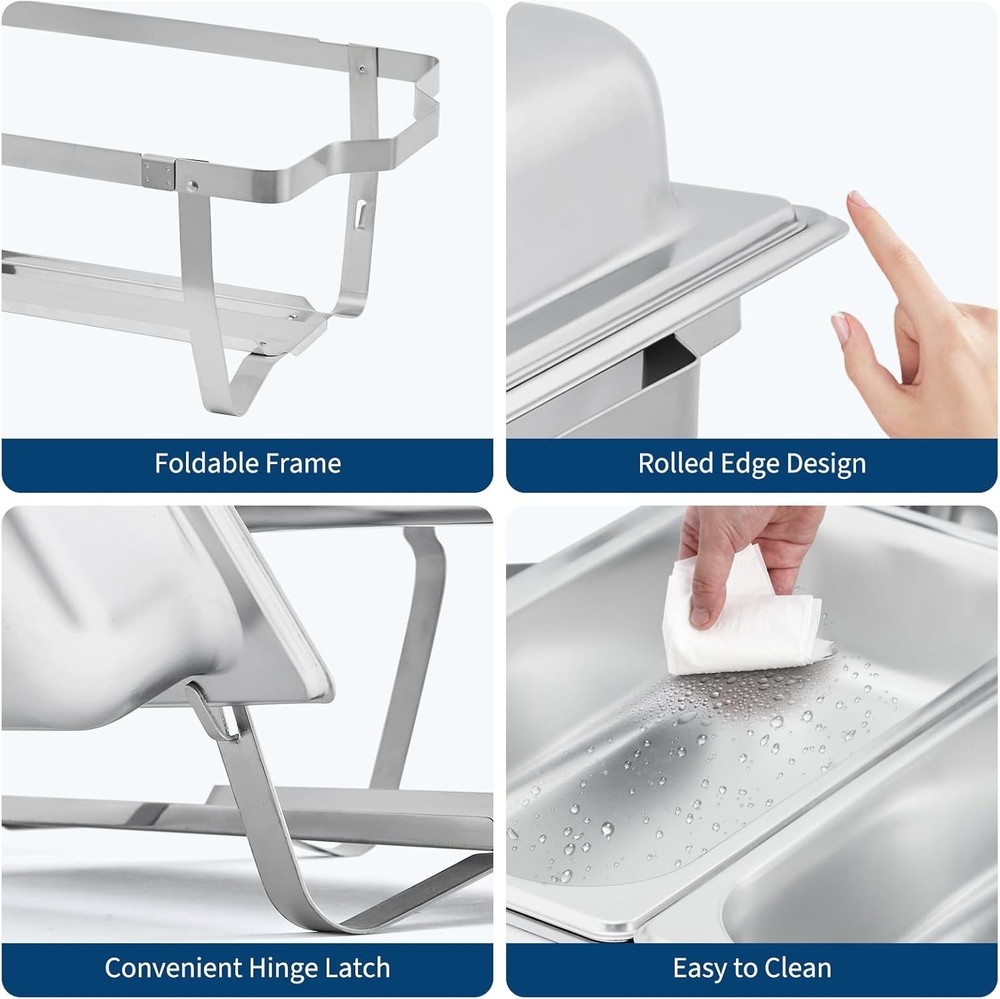 4-Pack 3-Well Chafing Dish Buffet Set, Stainless Steel Rectangular Chafing Dish