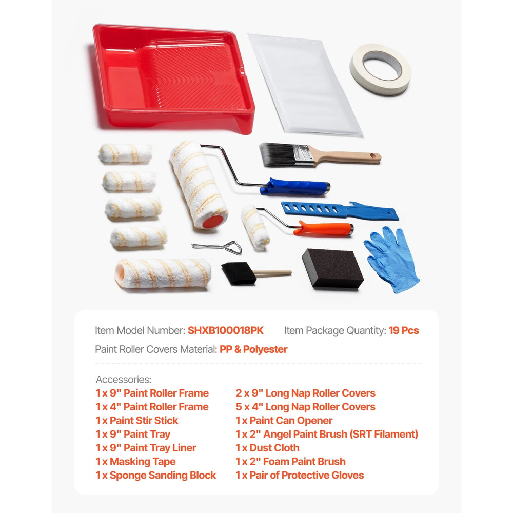 Complete Painting Kit: 19-Piece Set with Rollers, Frames, and Sleeves