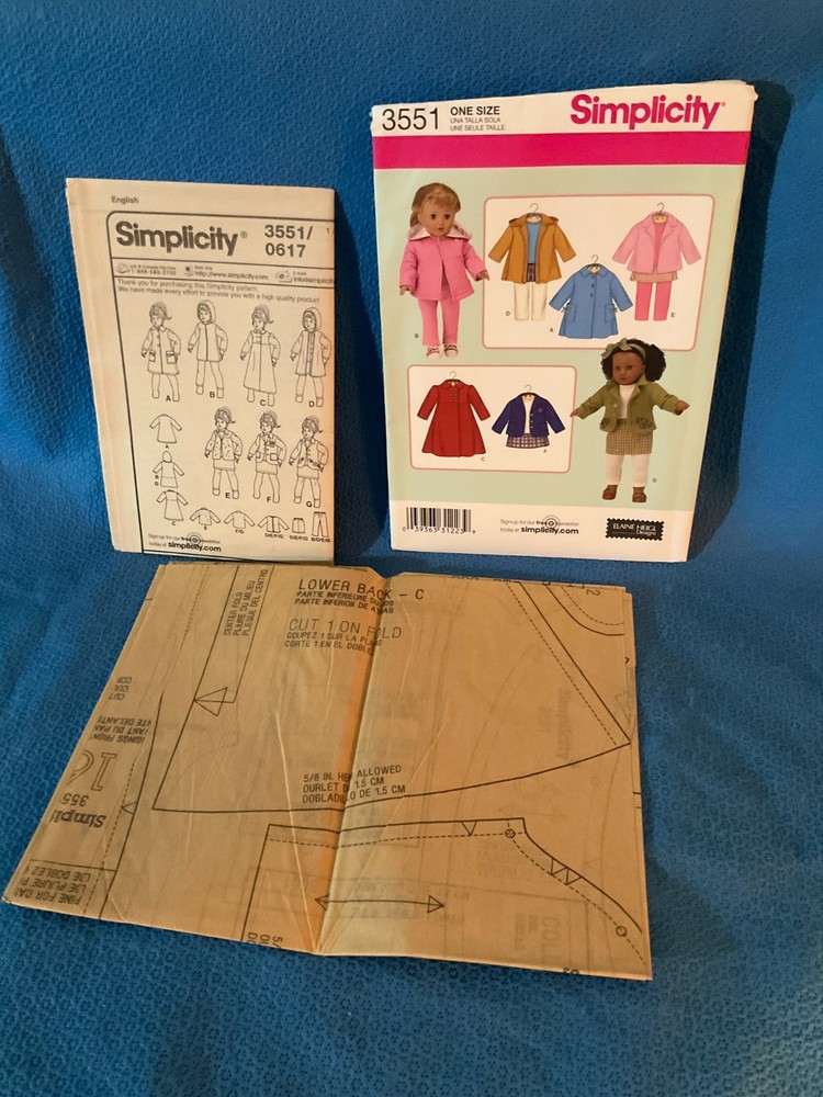 Simplicity Pattern 18 Inch Doll Clothes 3551 MAP