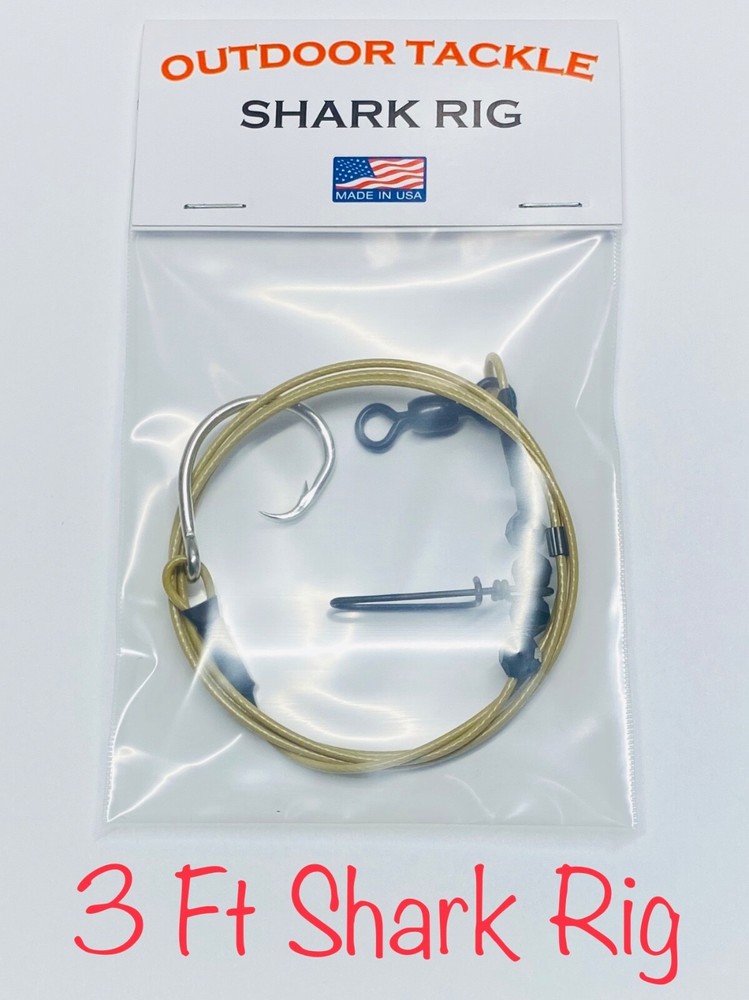 3Ft Castable Shark Fishing Rig 480lb. (Tan Wire) Circle Hook