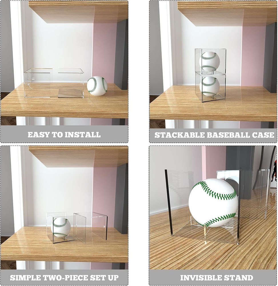Baseball Display Case 4 Pack, UV Protected Acrylic Square 4 PACK, Clear