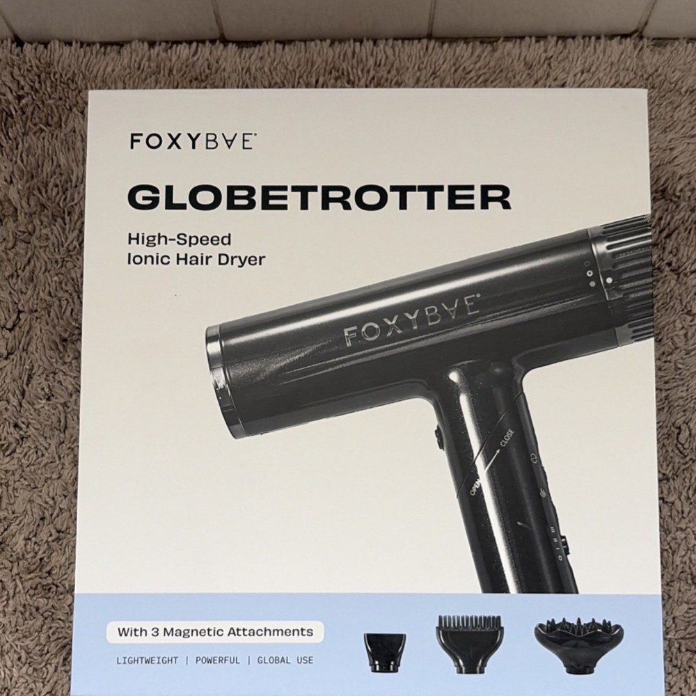 Foxybae Globetrotter Ionic Hair Dryer Black Magnetic Attachments Diffuser