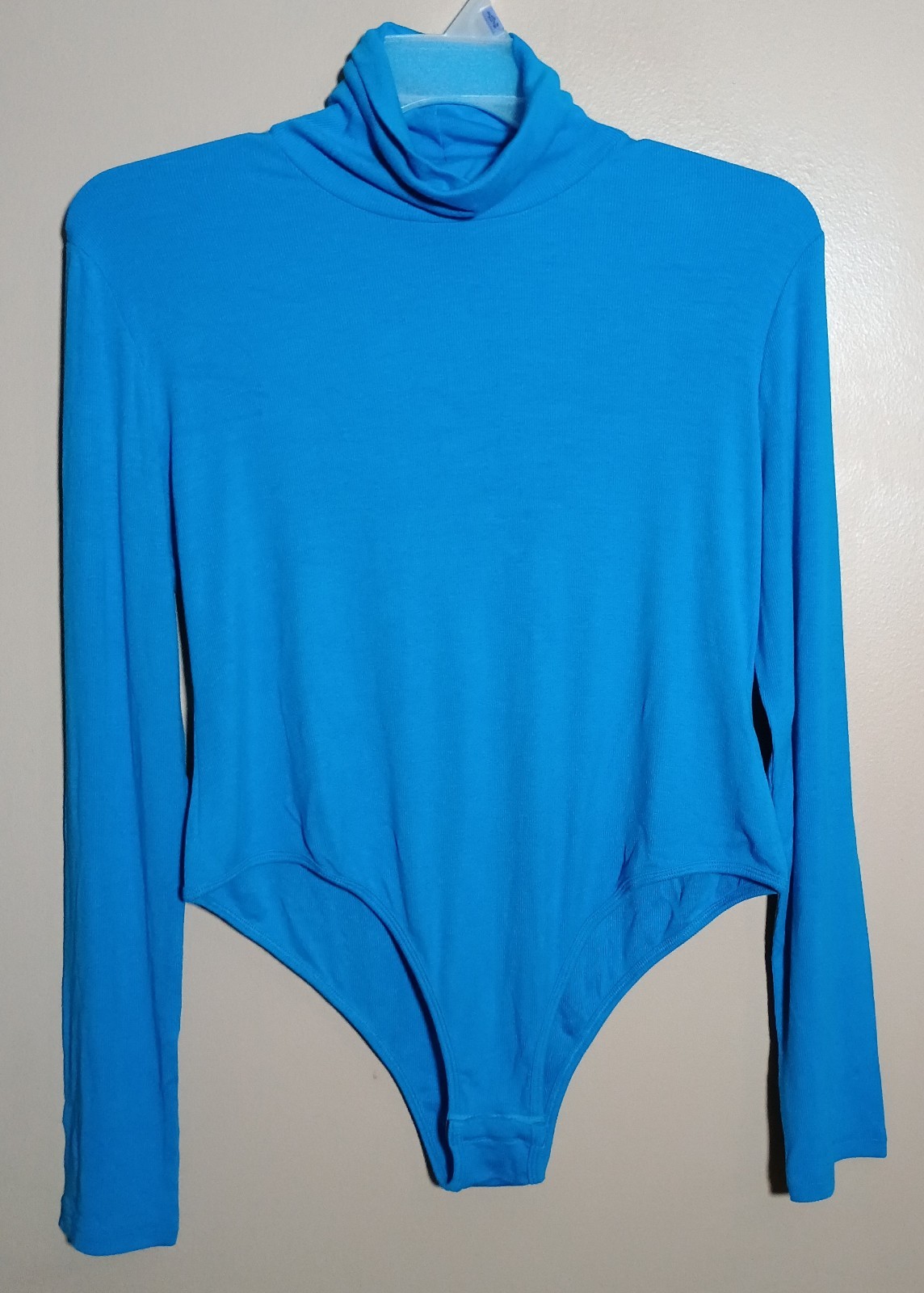 Reoria Women's 2X Blue Turtleneck Long Sleeve Bodysuit Ribbed Thong Leotard Top