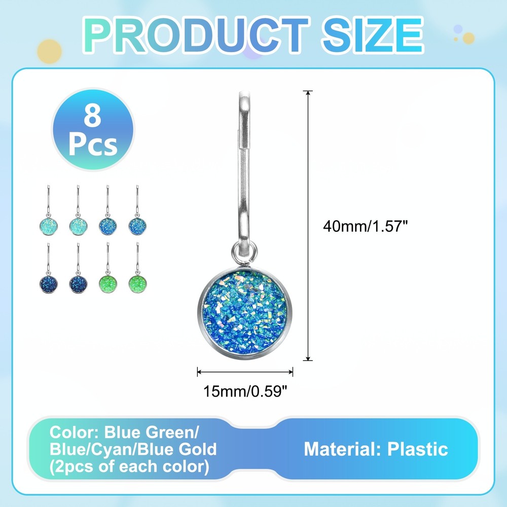 8Pcs Zipper Pulls Charm, Zipper Pull Replacement (Green Blue Series)