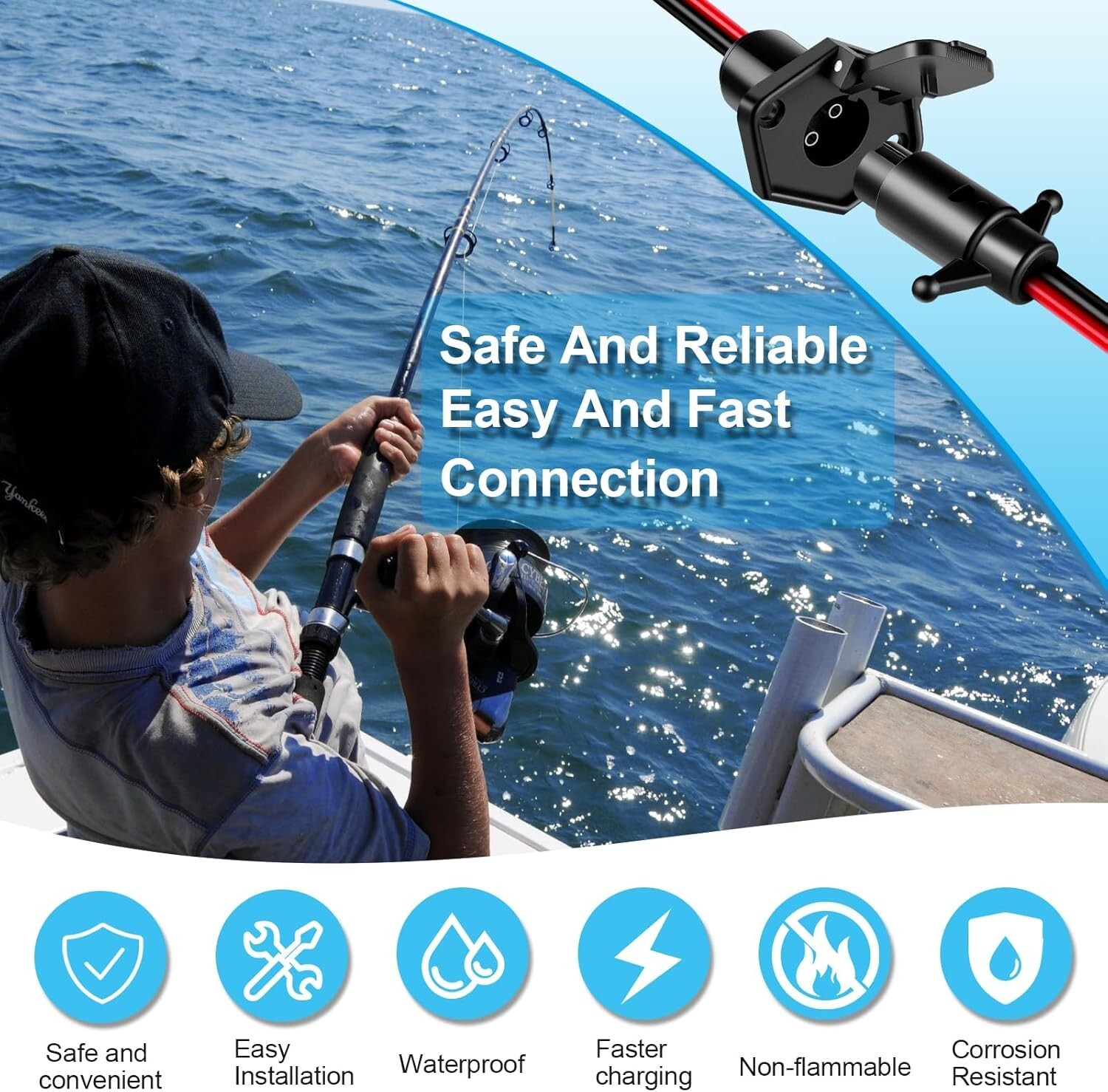 Waterproof Trolling Motor Plug 12V-24V 8 Gauge Quick Connect for Minn Kota New