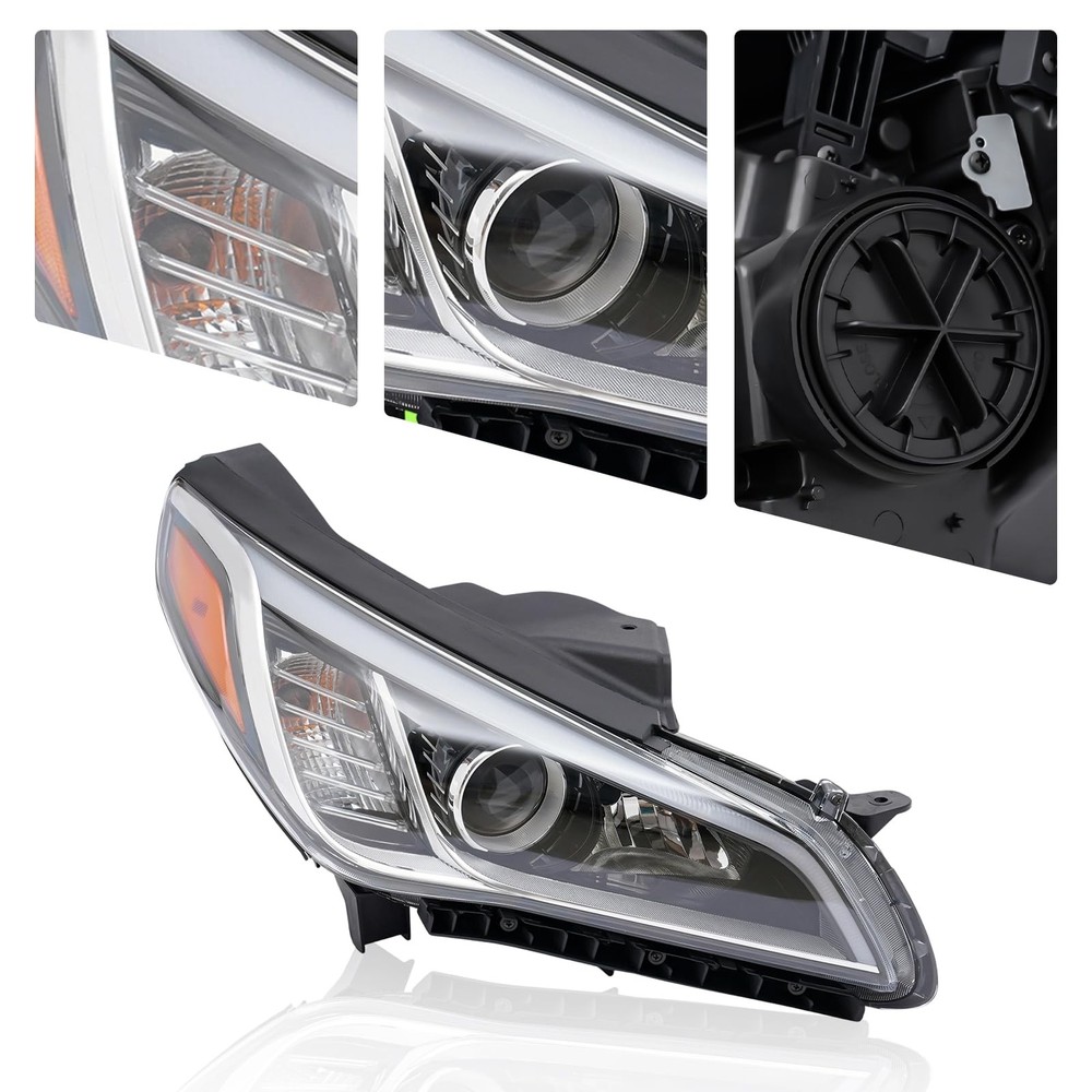 2015-2017 Sonata Halogen Headlight Right Passenger Chrome Clear Lens