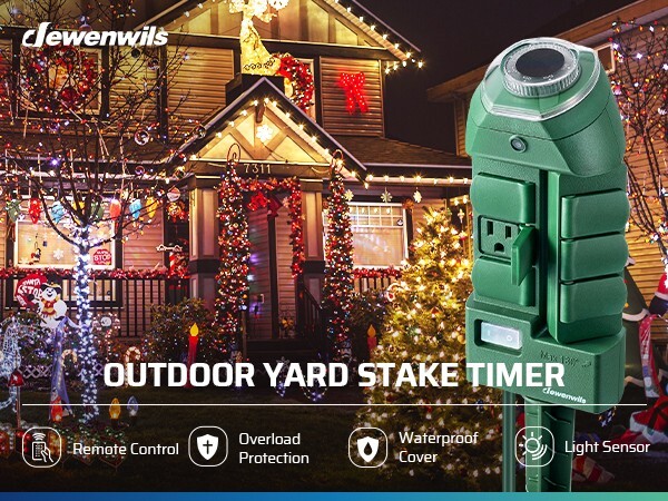 DEWENWILS Yard Stake Timer Dusk to Dawn, Weatherproof Countdown Light Timer,