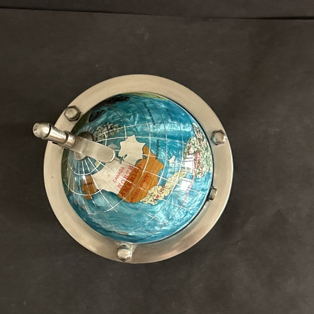 Multicolor Rotating Desktop Globe w Silver Tone Metal Holder