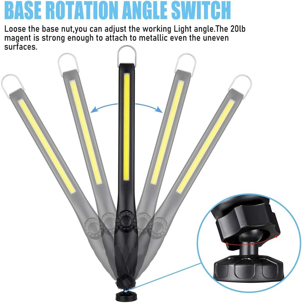 2 Pack USB Rechargeable LED COB Work Light, Slim & 360° Rotatable Magnet Torch