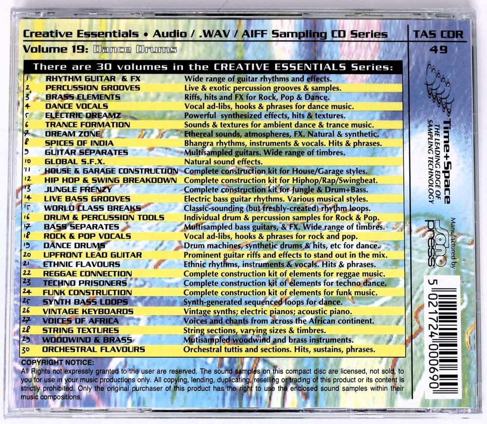 Zero-G Creative Essentials 19 Dance Drums Sample/Sound Library/Sampling CD 1990s