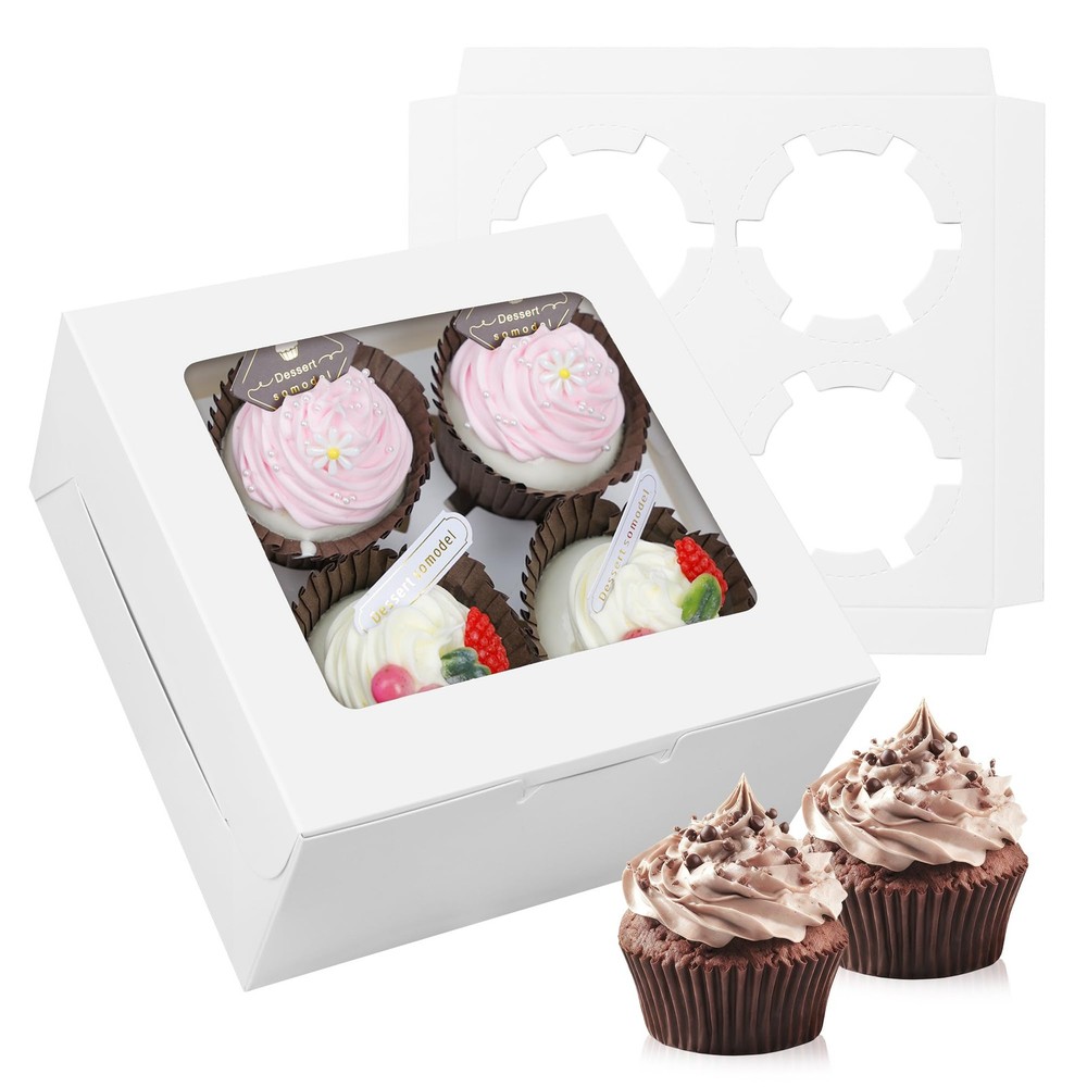 MonYouGe 30-Set Cupcake Boxes Bulk with Clear Display Window Hold 4 Standard ...
