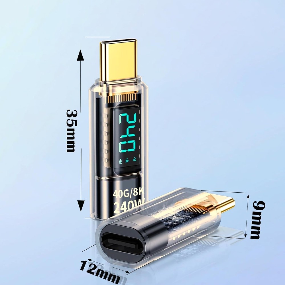 USB C Extension Adapter, 2Pack 40Gbps Transparent C Converter