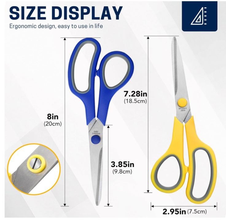 5-Pack, 8" Scissors All Purpose Comfort-Grip Handles Sharp