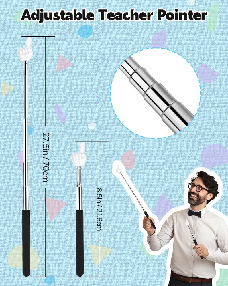 Retractable Teacher Pointer for Classroom Kids Reading, Extendable Finger Poi...