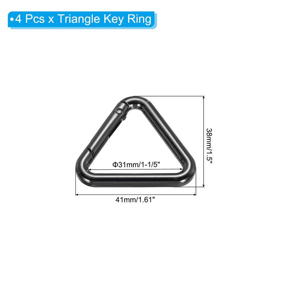 4Pcs 1-1/5" Triangle Jump Ring Buckle Spring Snap Clip Trigger Keychain Black