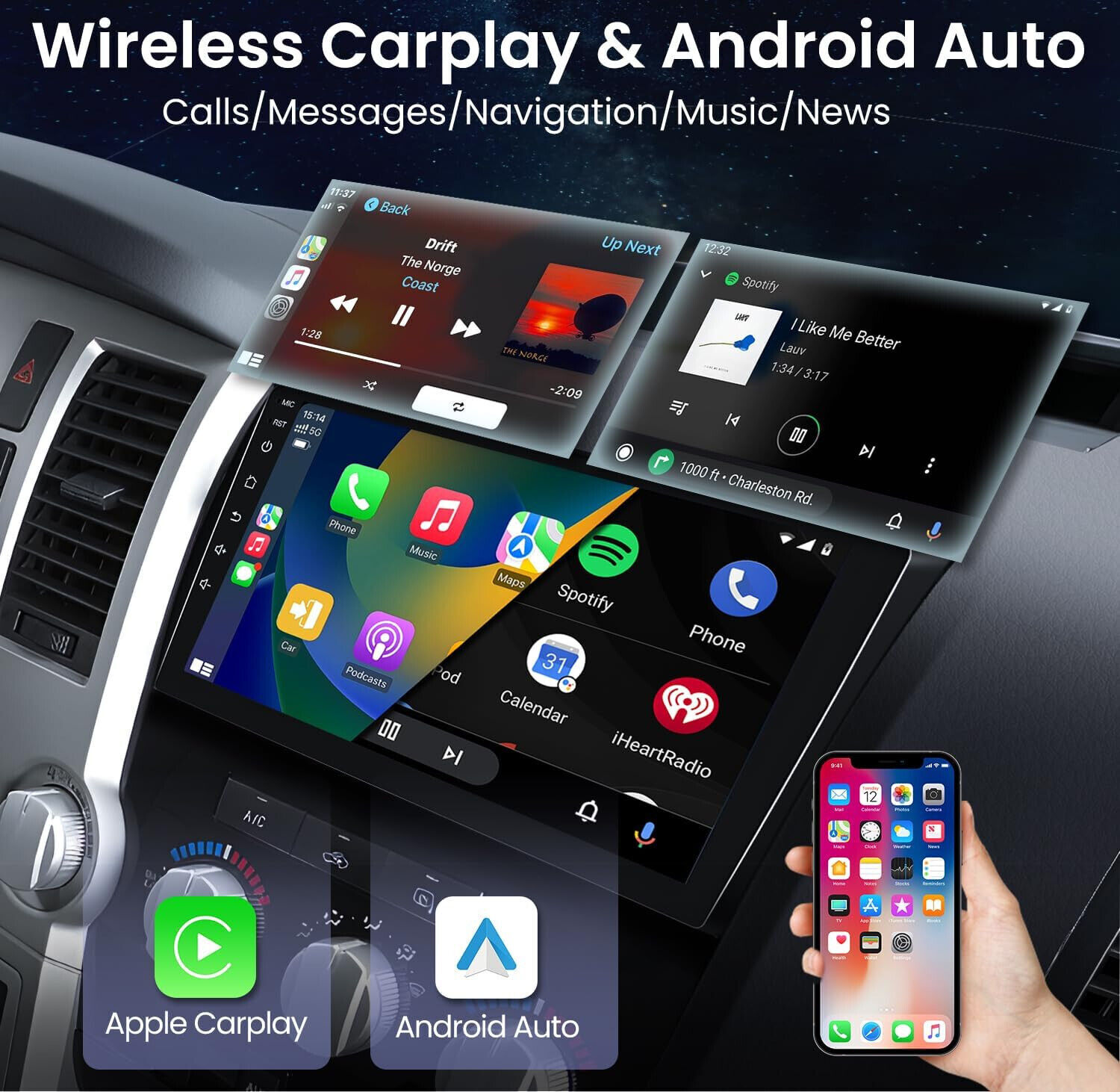 Apple Carplay Car Stereo GPS Radio For Toyota Tundra 2007-2013 Sequoia 2008-2019