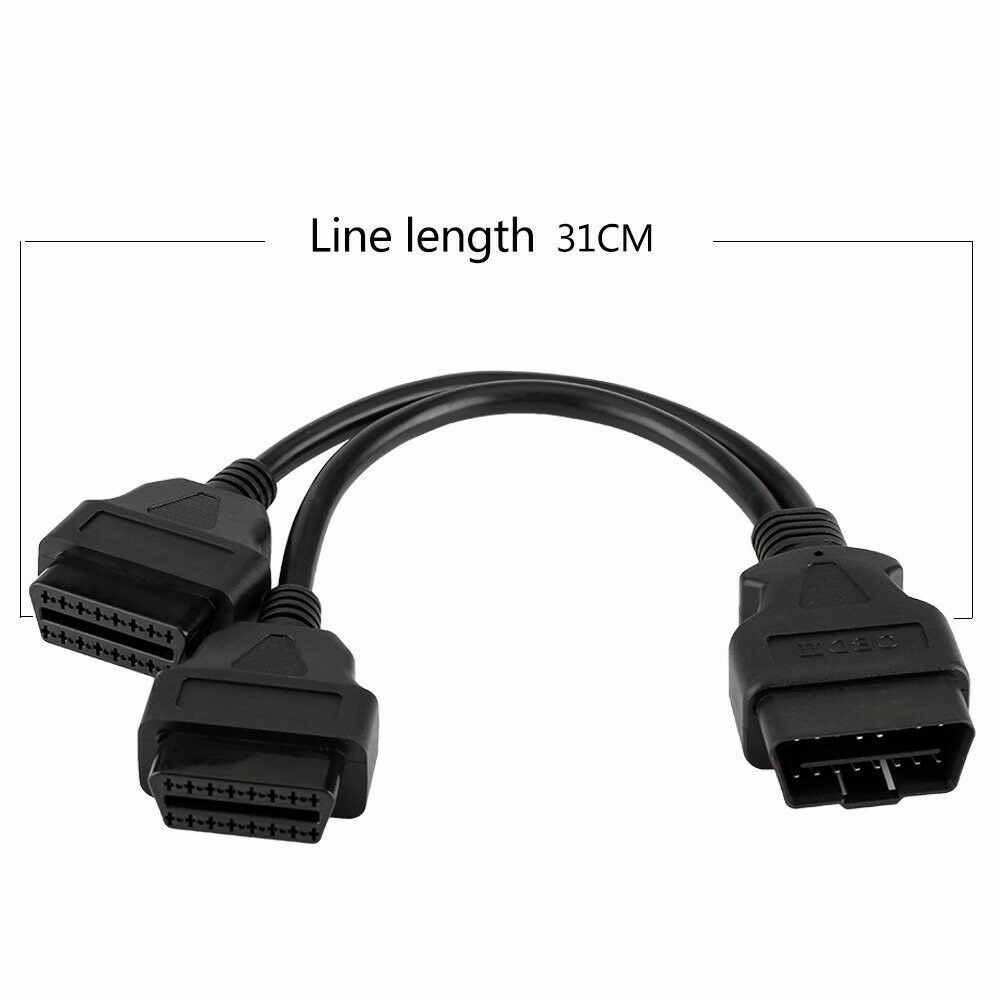 16 Pin OBD 2 Diagnostic Extender Splitter Extension Male to Dual Female Y Cable