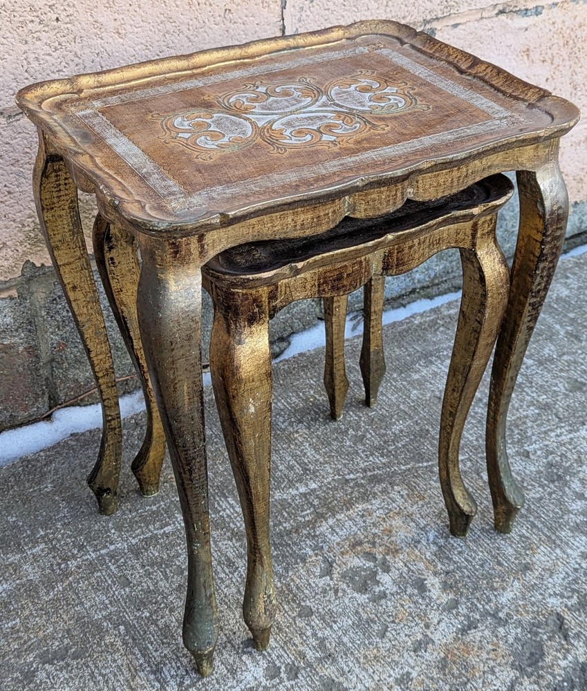 Set Vintage Antique Old SOLID Wood Nesting Nested Accent Plant Stand Side Tables