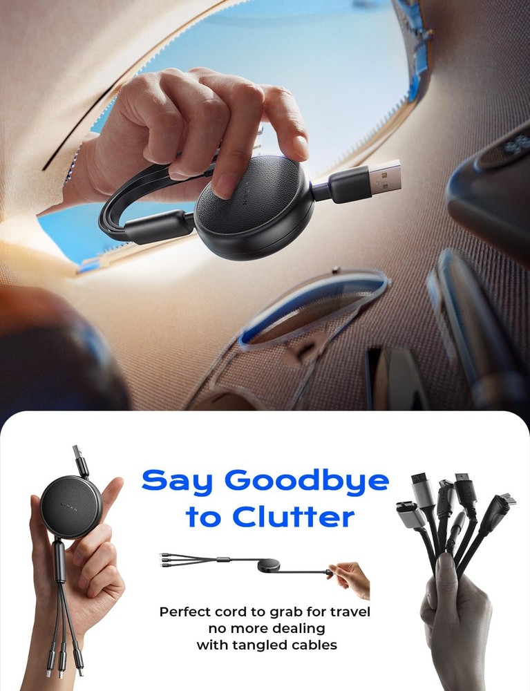 LISEN Multi Charging Cable, 3 in 1 Retractable Black