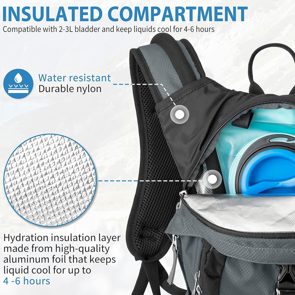 Hydration Backpack Insulated Pack with 2.5L BPA Free Bladder: Water Backpack for